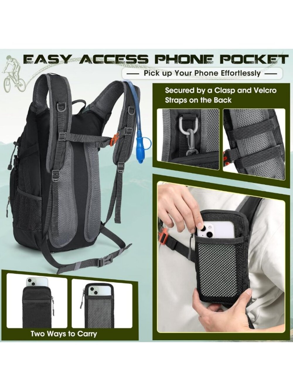Lightweight 18L Hydration Backpack with Bladder for Hiking, Running & Cycling - Picture 5 of 9